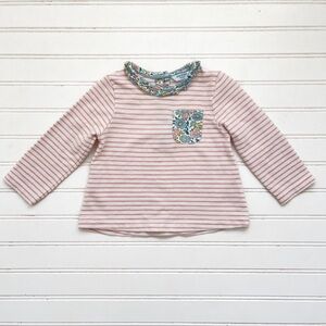 MINI BODEN VGUC Girls Pattern Block Striped Floral Pocket Blouse